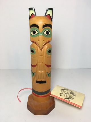 Alaska Black Diamond Carved Wood Totem Legend Of The Sun & Raven Ray Moore 8.  5”