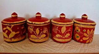4 Vintage Tlaquepaque Mexican Pottery Redware Small Pots With Lids