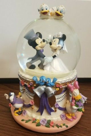 Disney Mickey,  Minnie Mouse " Wedding March " Rotating Musical Snow Globe Broke