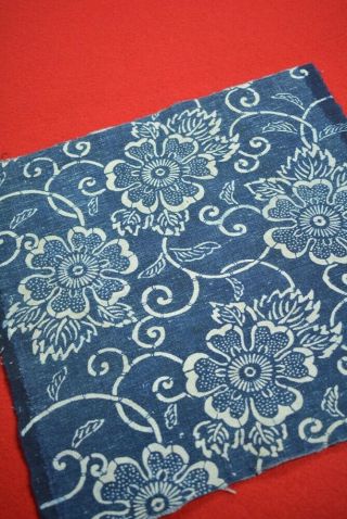 Ya26/35 Vintage Japanese Fabric Cotton Antique Boro Indigo Blue Katazome 12.  6 "