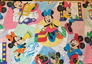 Vtg Walt Disney Minnie Mouse Twin Flat Sheet Cheerleader Music Phone Pink Room
