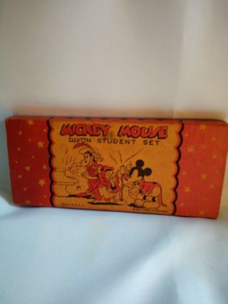 Rare Early 1930s Mickey Pencil Case W All The Contents Near.