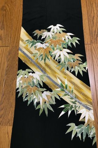 @@japanese Antique Kimono/ Tomesode Black Silk Fabric/ Bamboo,  Embroidery Pa58
