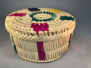 Hand Woven Basket W/lid Southwest Multicolor 8.  5”