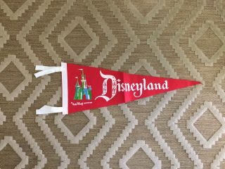 Disneyland Pennant Walt Disney Productions Red Flag Banner 1960s 24”