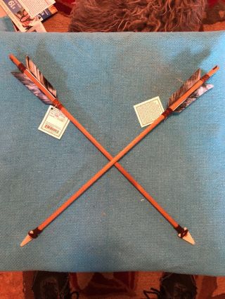 2 Navajo Arrows 19 " W/grey Turkey Feathers - Leather - Hand Carved Arrowhead Great