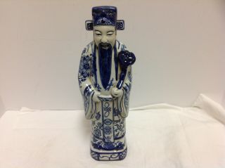 Antique Asian Porcelain Scholar Blue And White China Statue