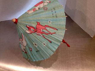 Vintage Faux Disney Paper And Wood Umbrella With Dumbo,  Thumper,  Bambi & Zebra