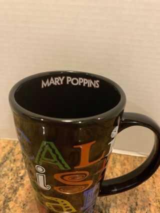 RARE DISNEY MARY POPPINS TALL BLACK COFFEE MUG SUPERCALIFRAGALISTICEPIALIDOCIOUS 2
