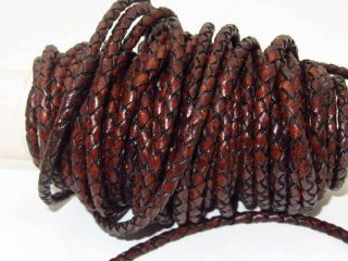 Leather Braided Bolo Cord 20 Yards Of Antique Brown 5mm Size (1/5 ") B2097