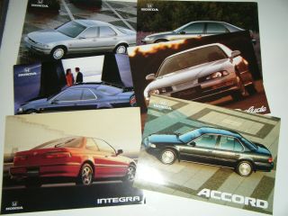 Bulk 6 Vintage 1992 & 93 Honda Car Dealers Sales Brochure Spec Sheets