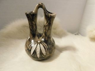 NAVAJO (Native American Indian) Horse Hair - Etched Pottery a WEDDING VASE Signed 3