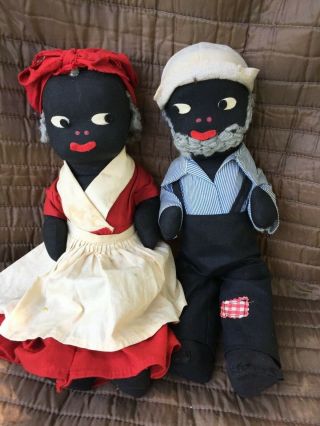 2 Vintage African American Cloth Dolls Black Americana Folk Pair Man & Woman