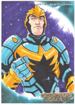 2014 Guardians Of The Galaxy 5x7 Marvel Art " Star - Lord " Sketch Card By David Lee