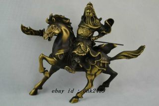 Handwork Old Copper Carving Guan Yu Ride Horse Gallop Rare Lucky Big Statue