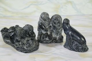 Vintage Wolf Originals Hand Carved Soapstone Sculpture Figurines Set Of 3