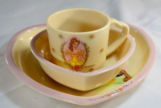 Vintage Disney Belle Beauty And The Beast Dinnerware Plate Bowl Mug 3 Piece Set