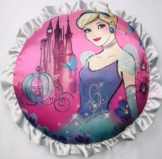 Disney Cinderella Pillow Cushion Princess Castle Carriage Round Pink 17 "
