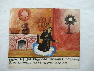 Vtg 1970s Mexican Hp Tin Retablo San Pascual Bailon Patron Saint Kitchen Saint