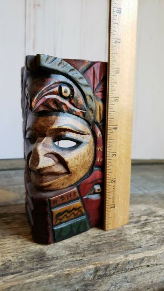 Vintage Mayan Aztec Hand Carved Wooden Totem Mask 6