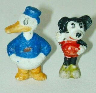 Walt Disney Mickey Mouse Donald Duck Pair Smallest Bisque Figures Japan 1930s