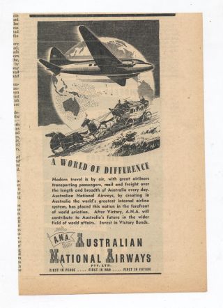 Australian National Airways Advertisement Removed From A 1944 Newspaper Ana B