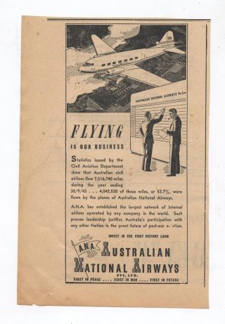 Australian National Airways Advertisement Removed From A 1944 Newspaper Ana Ww2