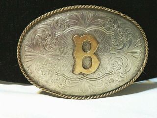 Vintage Nevada Silver Diablo Western Belt Buckle Cowboy Rodeo Initial B On It