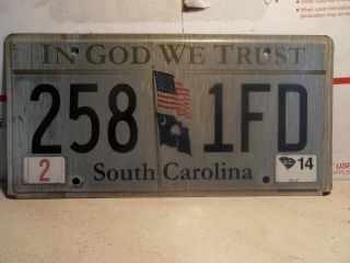 Single South Carolina License Plate - 2014 - 258 1fd - In God We Trust