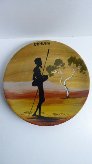 Vintage Painted Aboriginal Wooden Plate Cohuna Wirrin Kitsch Retro Landscape