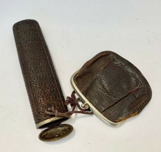 Vintage Japanese Tobacco Pipe Case And Leather Coin Purse (b46)