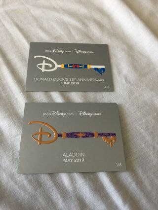 D23 2019 Disney Store Key Collector Card Set Aladdin Donald Ducks 85th Anniv