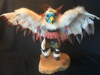 Native American Handmade Eagle Dancer Kachina Doll Signed 11.  5” Tall 18” Wide