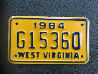 West Virginia Vintage 1985 Motorcycle License Plate,  Well Known Wv Blue & Gold