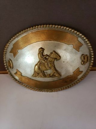 Vintage Western Rodeo Belt Buckle Silver And Brass,  Cowboy Horse