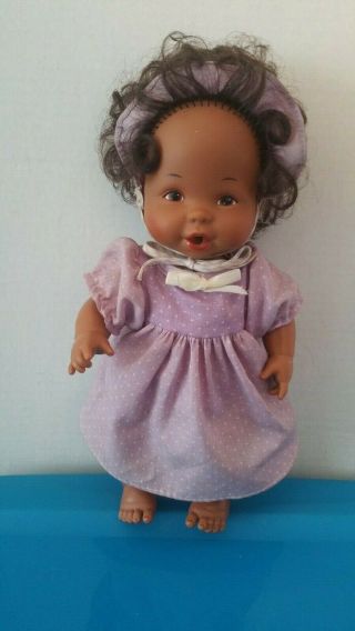 Mattel Vintage Aa African American Time Baby Doll 9 1/2 " 1984 No Bottle