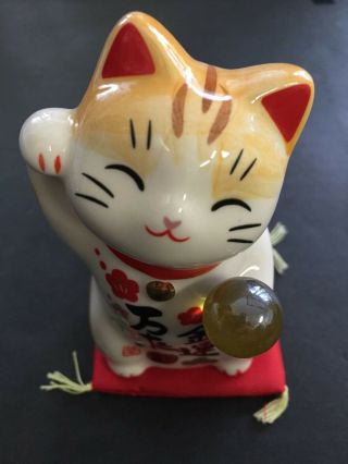 Pottery Maneki Neko Beckoning Lucky Cat 7541 Money Good Luck 90mm Made In Japan