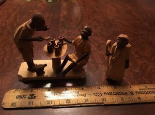 2 Vintage Nigerian Thorn Wood Carved African Tribal Figures 3” To 4” Tall