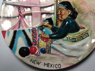 Home Made Hand Painted Native American Pottery Plate From Mexico Women Knitt