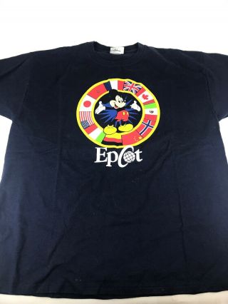 Vintage Disney Epcot T - Shirt Mens Xl Mickey Mouse International Flag Designs Usa