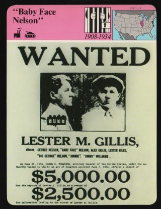 Baby Face Nelson Lester M.  Gillis Wanted Poster Photo 1981 Story Of America Card