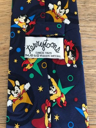 Terrytoons Mens Tie Mighty Mouse Navy Red Yellow Stars Silk Hand Made Viacom
