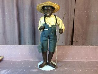 Vintage 1966 Black Americana Doll Boy Fishing 12 " Heavy Ceramic Tall Maggie Head