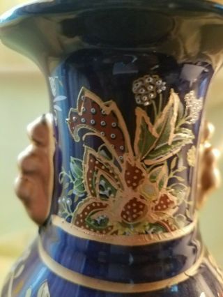 Vintage Asian Oriental Flower Cobalt Blue and Gold Porcelain Vase 5