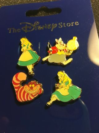 Disney Pin Alice In Wonderland Very Rare Set Of 4 Mini Pin Cheshire White Rabbit