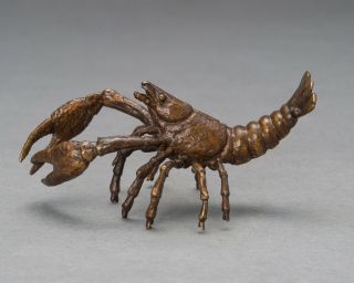 Vintage Japanese Okimono " Crayfish " Small Size Bronze Statue Figure Bonsai