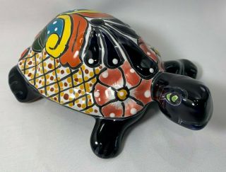 Hand - Painted Mexican Talavera Ceramic Sea Turtle La Tortuga Figurine Folk Art