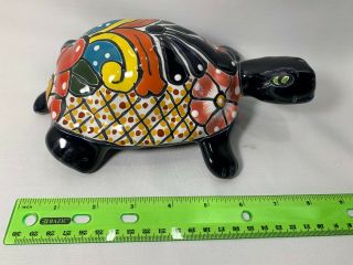 Hand - Painted Mexican Talavera Ceramic Sea Turtle La Tortuga Figurine Folk Art 2
