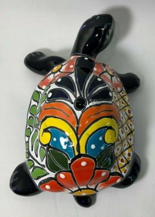 Hand - Painted Mexican Talavera Ceramic Sea Turtle La Tortuga Figurine Folk Art 3