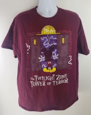 Twilight Zone Tower Of Terror Mickey Mouse Disney Shirt Size Xl Burgundy Vtg 90s